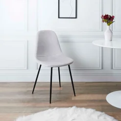 Chaise salle à manger en velours cotelé gris clair - Julia