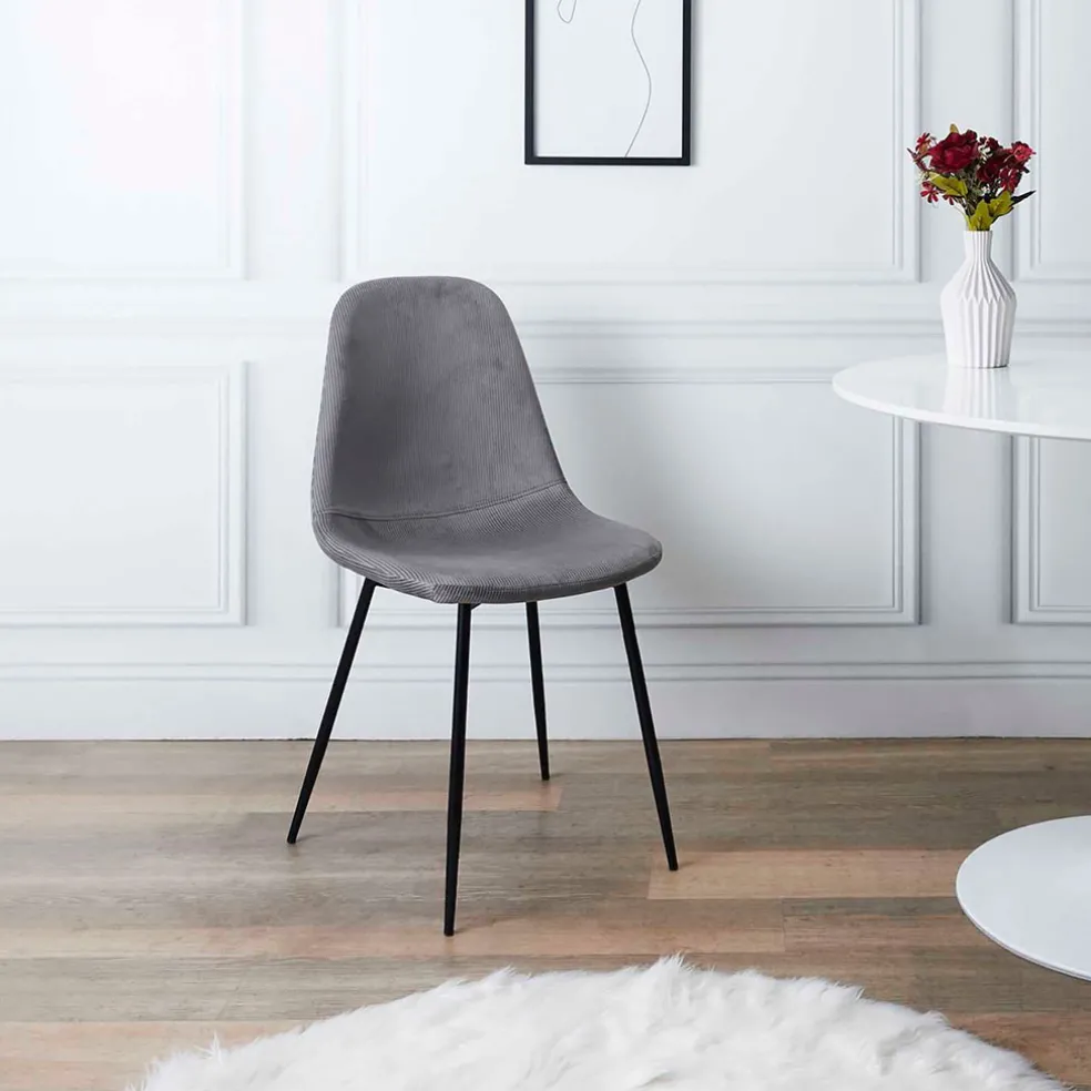 Chaise salle à manger en velours cotelé gris - Julia