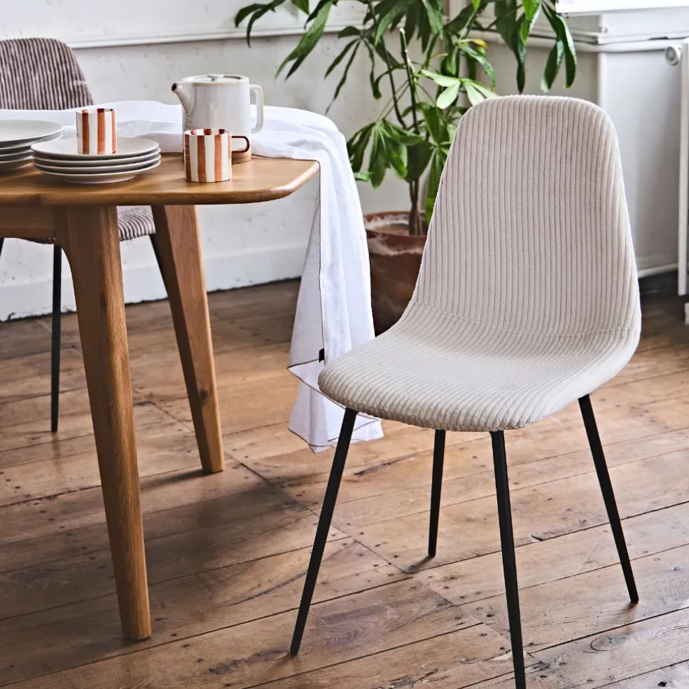 Chaise salle à manger en velours côtelé beige - Scarlett