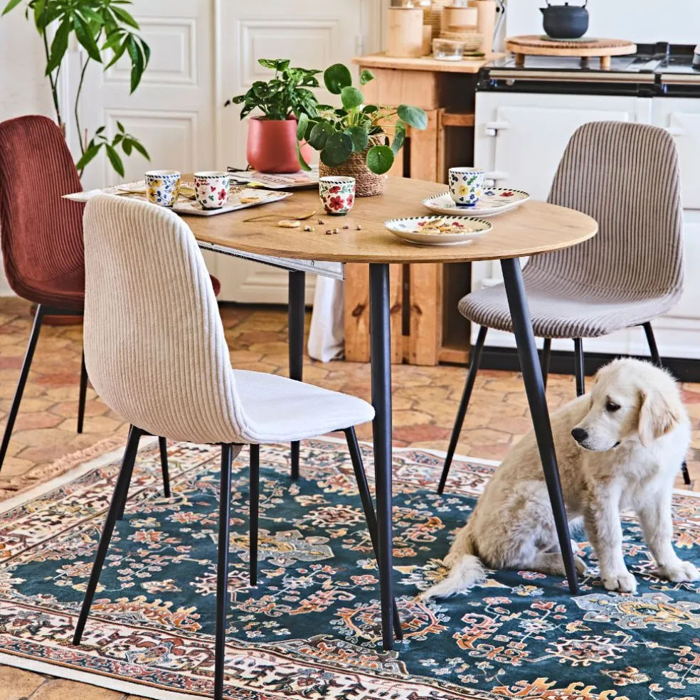 Chaise salle à manger en velours côtelé beige - Scarlett