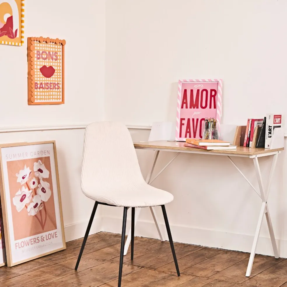 Chaise salle à manger en velours côtelé beige - Scarlett