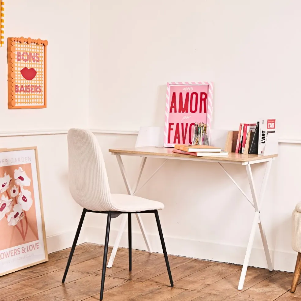 Chaise salle à manger en velours côtelé beige - Scarlett