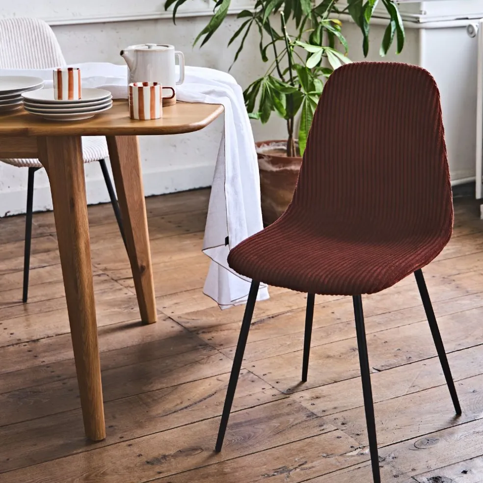 Chaise salle à manger en velours côtelé terracotta - Scarlett
