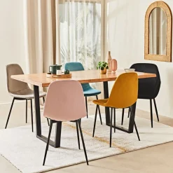 Chaise salle à manger en velours cotelé moutarde - Julia