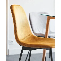 Chaise salle à manger en velours cotelé moutarde - Julia