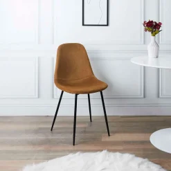 Chaise salle à manger en velours cotelé moutarde - Julia