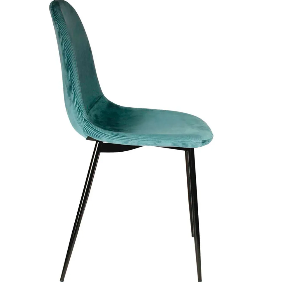 Chaise salle a manger en velours cotelé bleu canard - Julia