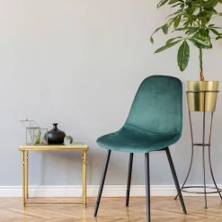 Chaise salle a manger en velours cotelé bleu canard - Julia