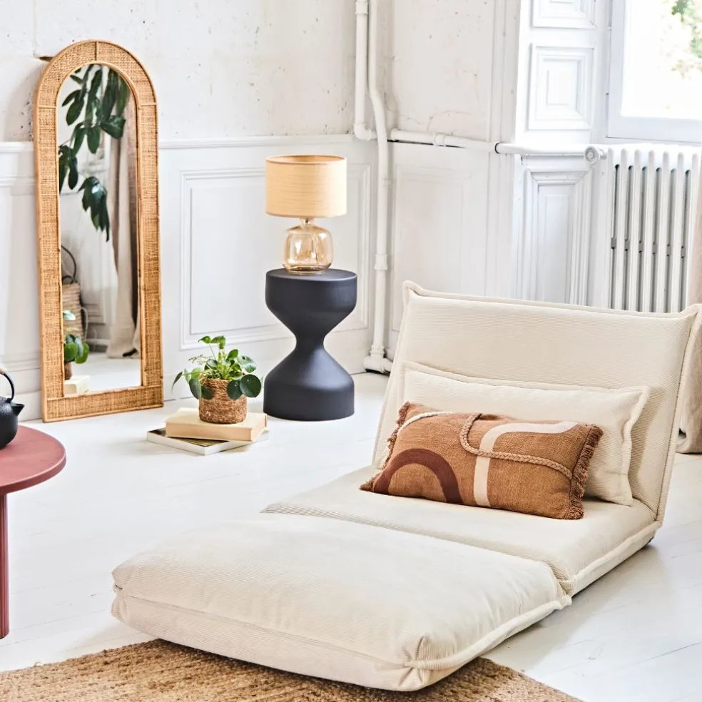 Chauffeuse en tissu côtelé écru - Tessia