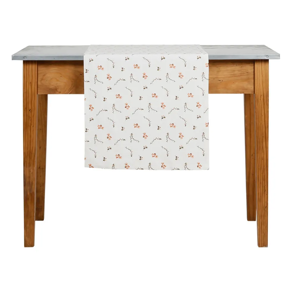 Chemin de table en coton rose et vert 160x50cm - Louise