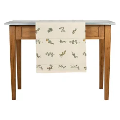 Chemin de table en coton naturel et vert 160x50cm - Juline