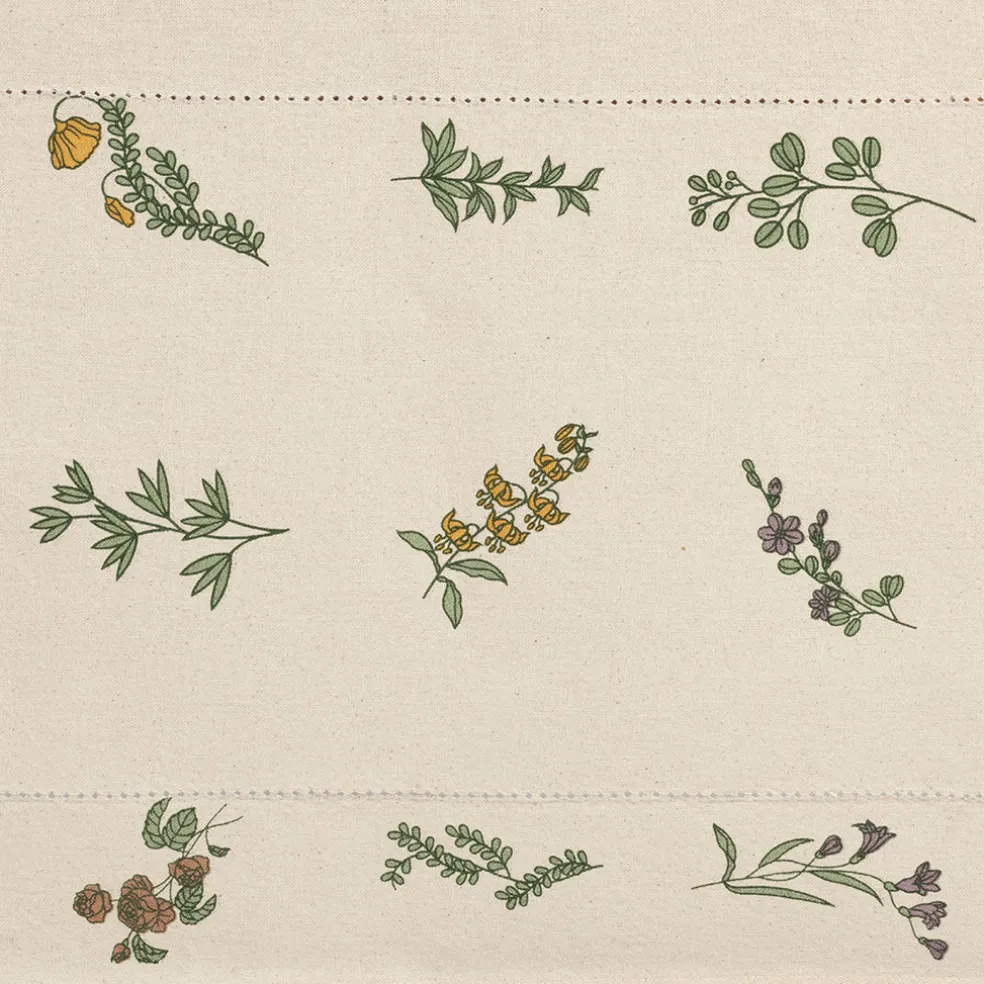 Chemin de table en coton naturel et vert 160x50cm - Juline