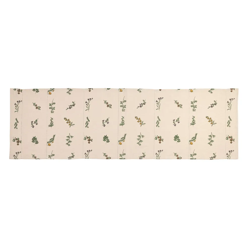 Chemin de table en coton naturel et vert 160x50cm - Juline
