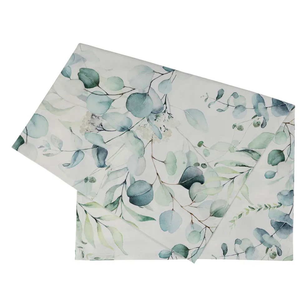 Chemin de table en coton vert 160x50cm - Eucalyptus
