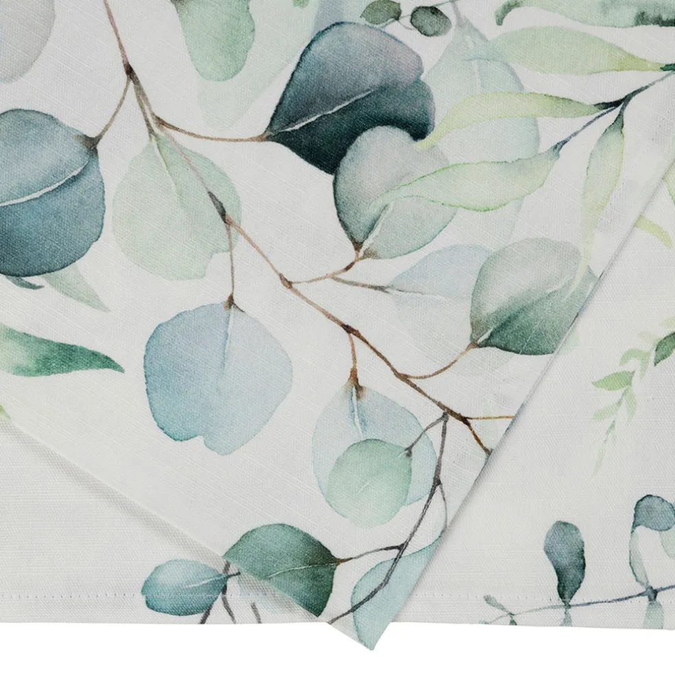 Chemin de table en coton vert 160x50cm - Eucalyptus