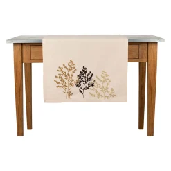 Chemin table en coton ecru avec broderies 160x50cm - Adelie