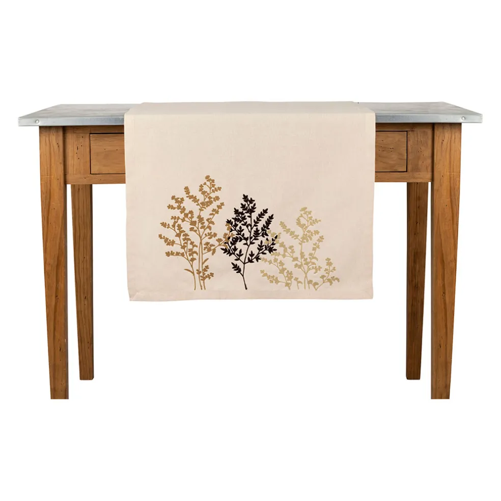 Chemin table en coton ecru avec broderies 160x50cm - Adelie