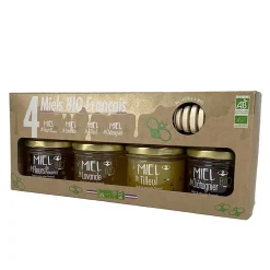 Coffret 4 miels d'origine bio et français