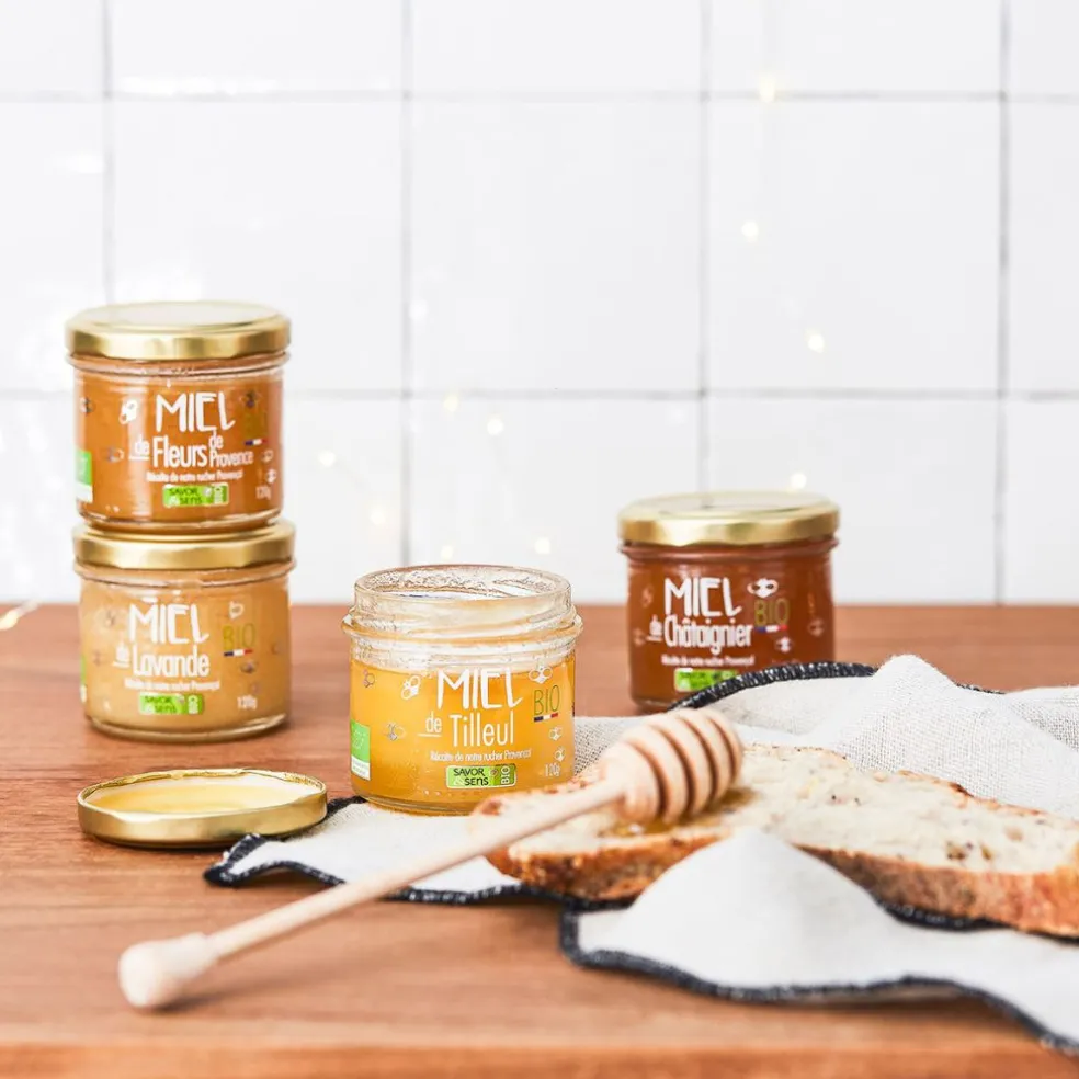 Coffret 4 miels d'origine bio et français