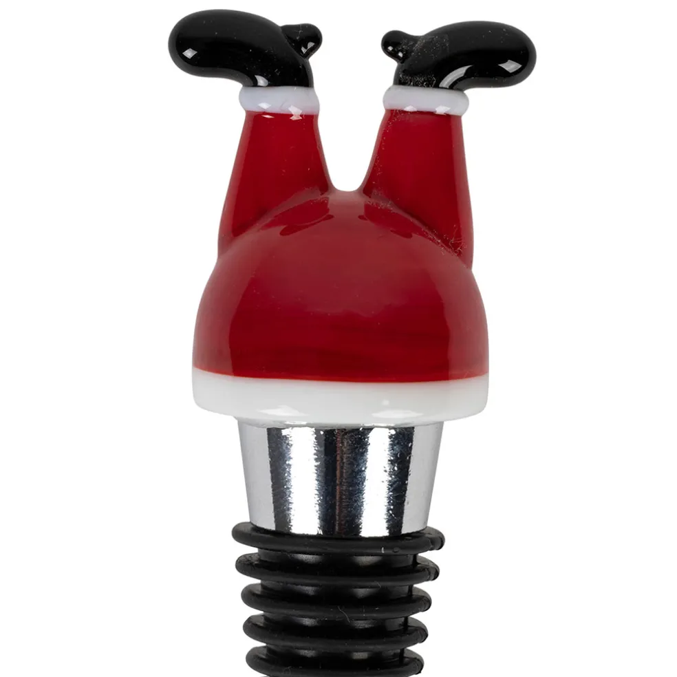 Coffret bouchon avec 4 marqueurs en verre et inox rouge - Noel