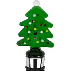 Coffret bouchon bouteille avec 4 marqueurs en verre et inox vert - Noel