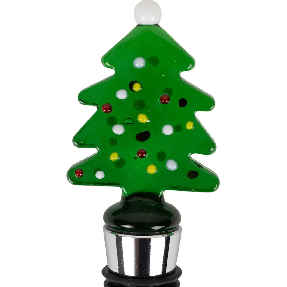 Coffret bouchon bouteille avec 4 marqueurs en verre et inox vert - Noel