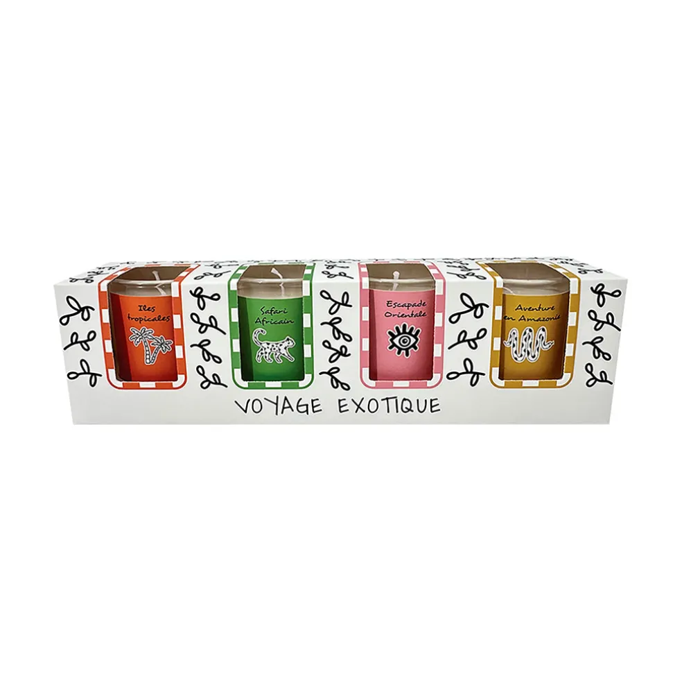 Coffret de 4 bougies parfumées voyage exotique