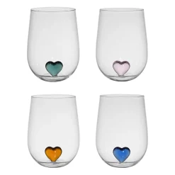 Coffret de 4 gobelets cœur en verre multicolore 60cl - Colorea