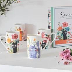 Coffret de 4 mugs en porcelaine chat 35cl - Savannah