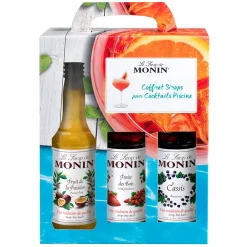 Coffret de 3 sirops cassis, fraise des bois, passion 3x25cl