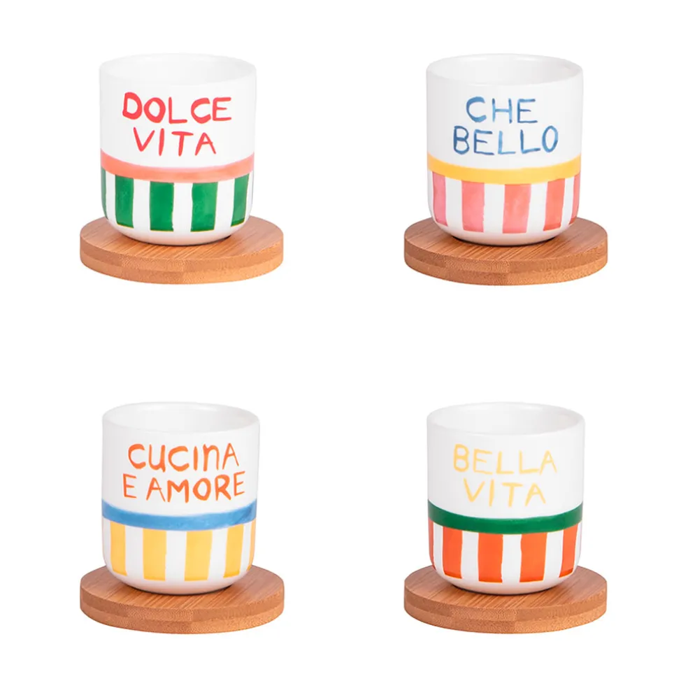Coffret de 4 tasses à café en porcelaine multicolore 15cl - Dolce Vita