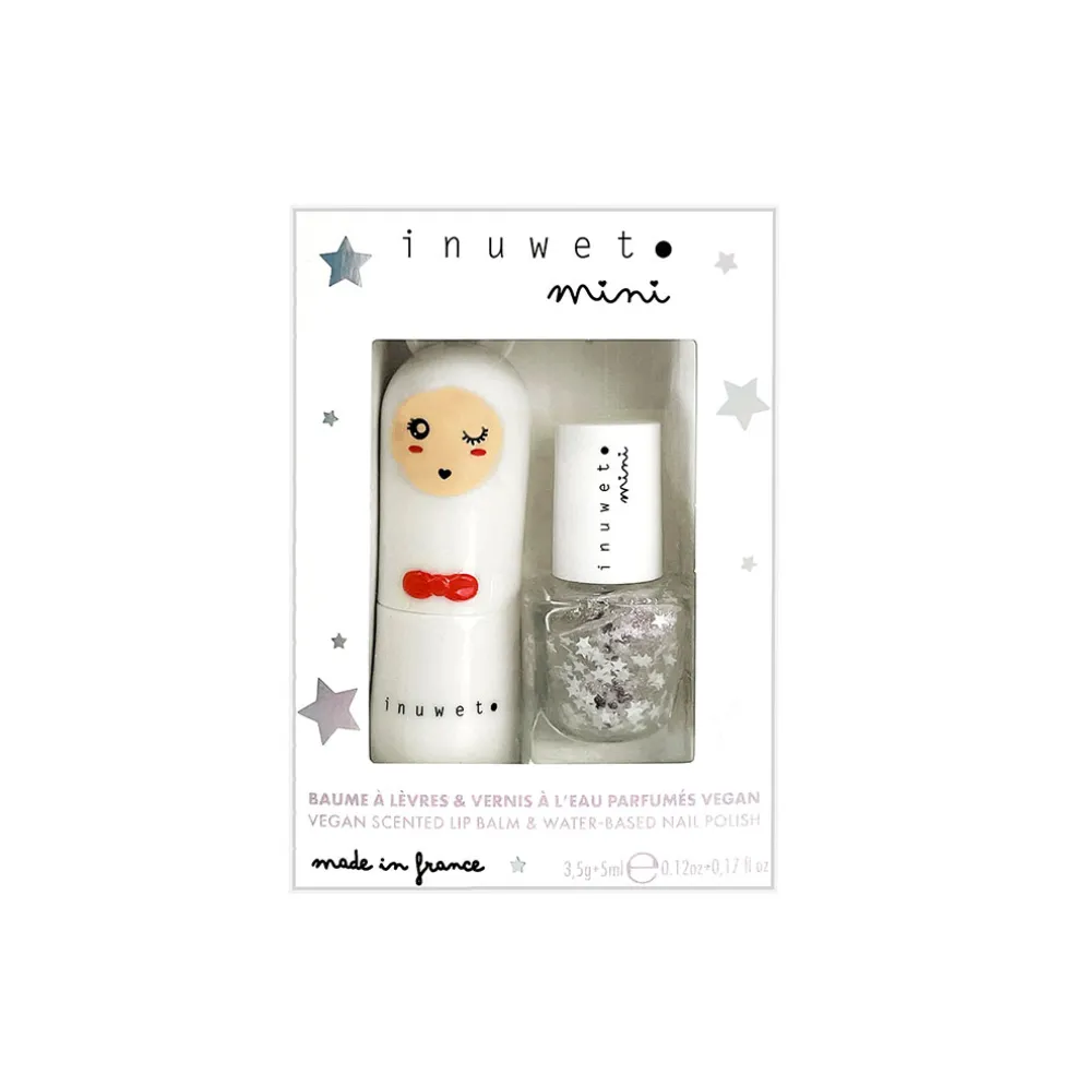 Coffret duo baume à lèvres parfum barbe à papa et vernis à l'eau transparent