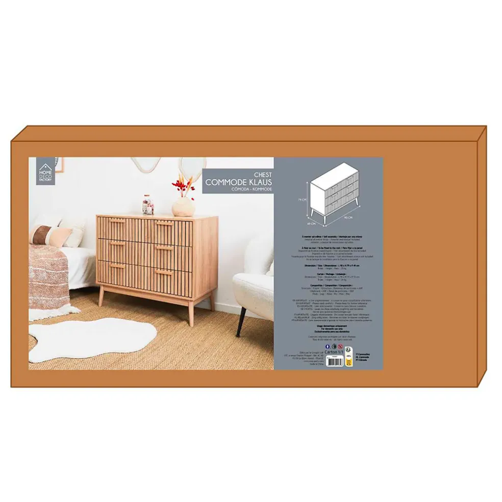 Commode 3 tiroirs en pin naturel - Kara