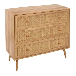 Commode en bois et cannage 3 tiroirs H79cm - Baia