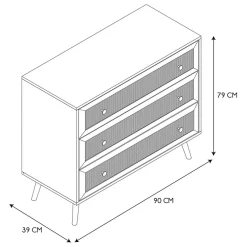 Commode en bois et cannage 3 tiroirs H79cm - Baia
