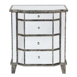 Commode en bois miroir patine 4 tiroirs H88cm