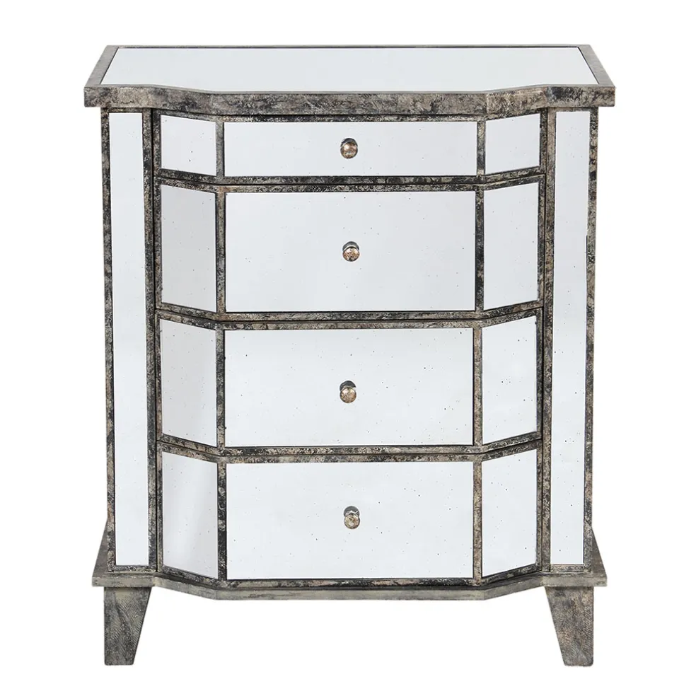 Commode en bois miroir patine 4 tiroirs H88cm