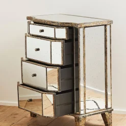 Commode en bois miroir patine 4 tiroirs H88cm