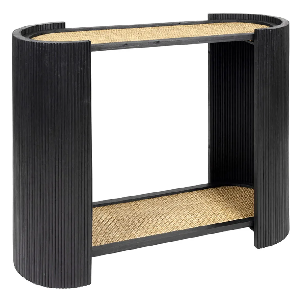 Console 2 niveaux en rotin et bambou noir - Saori