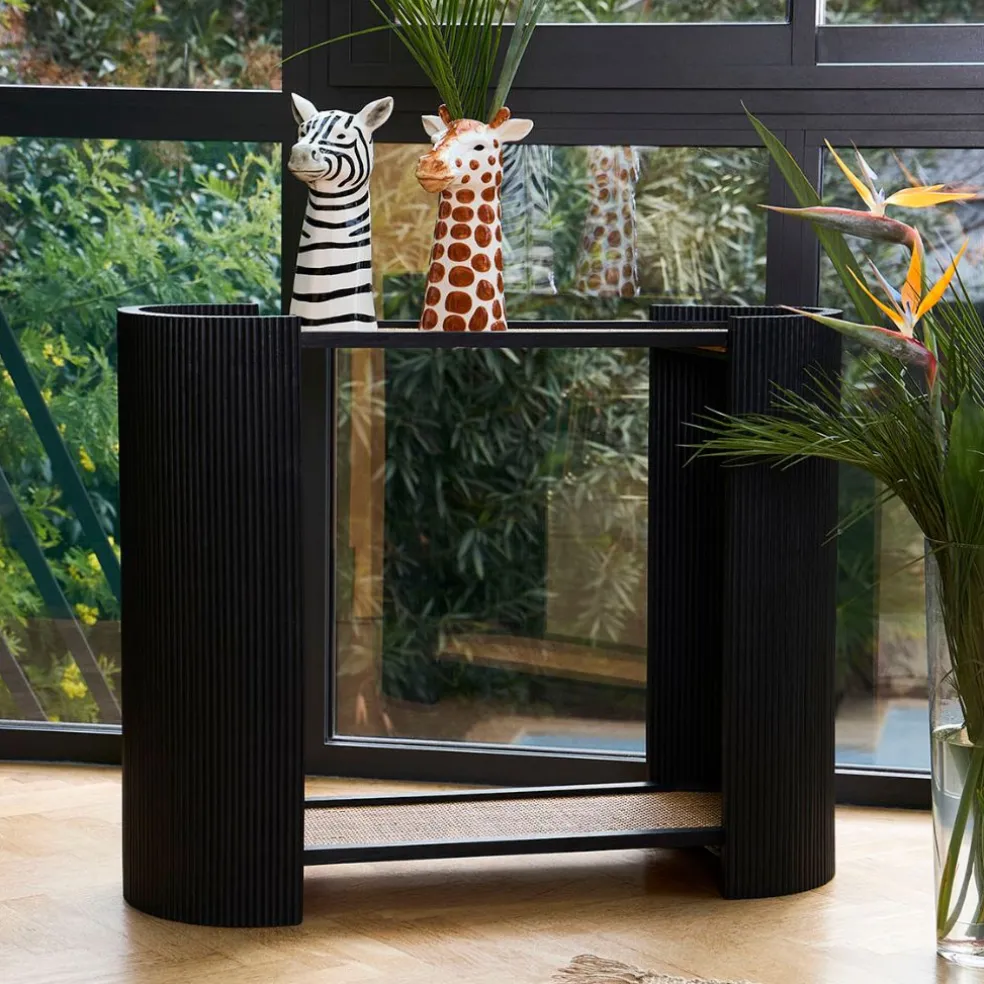 Console 2 niveaux en rotin et bambou noir - Saori