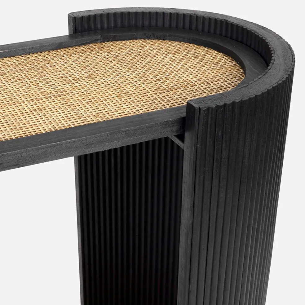 Console 2 niveaux en rotin et bambou noir - Saori