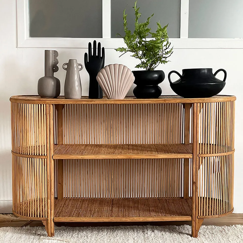 Console 2 étagères en rotin naturel - Romeo