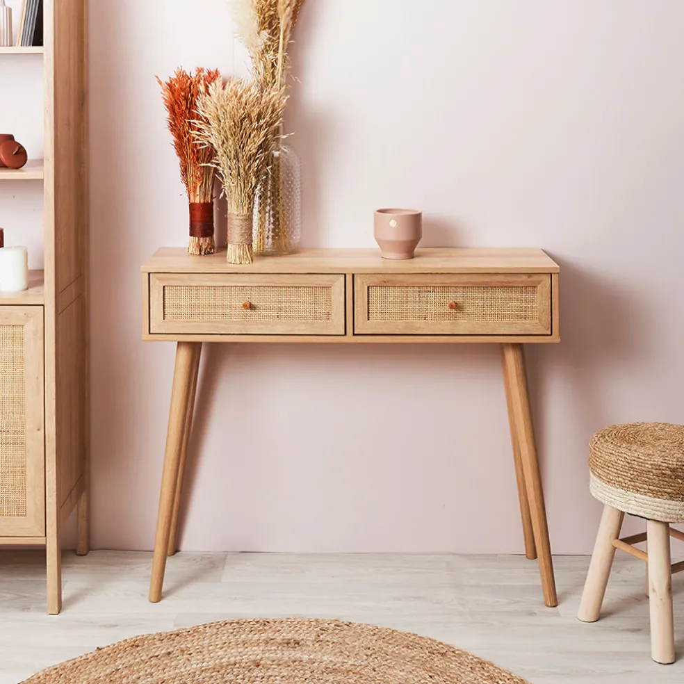 Console 2 tiroirs en bois naturel - Baia