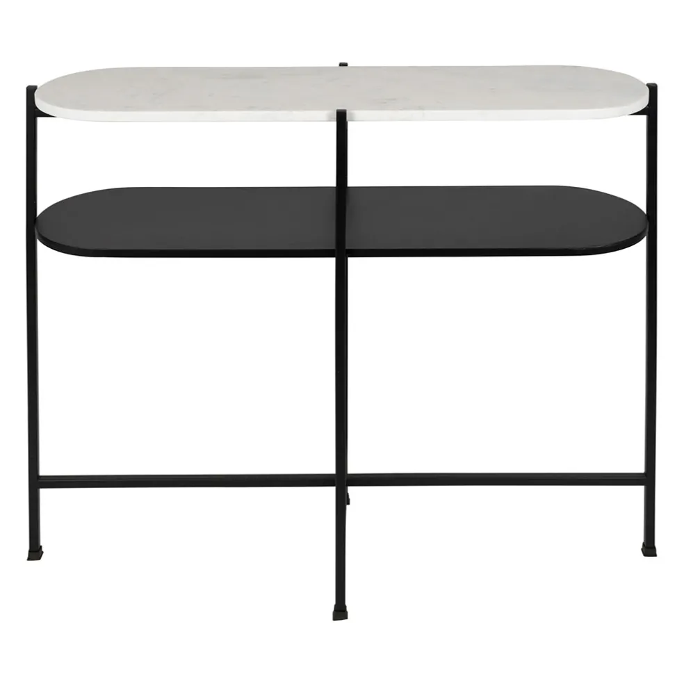 Console avec étagère en marbre et fer blanc et noir 100x30xh80cm - Eskela