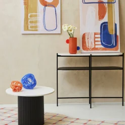 Console avec étagère en marbre et fer blanc et noir 100x30xh80cm - Eskela