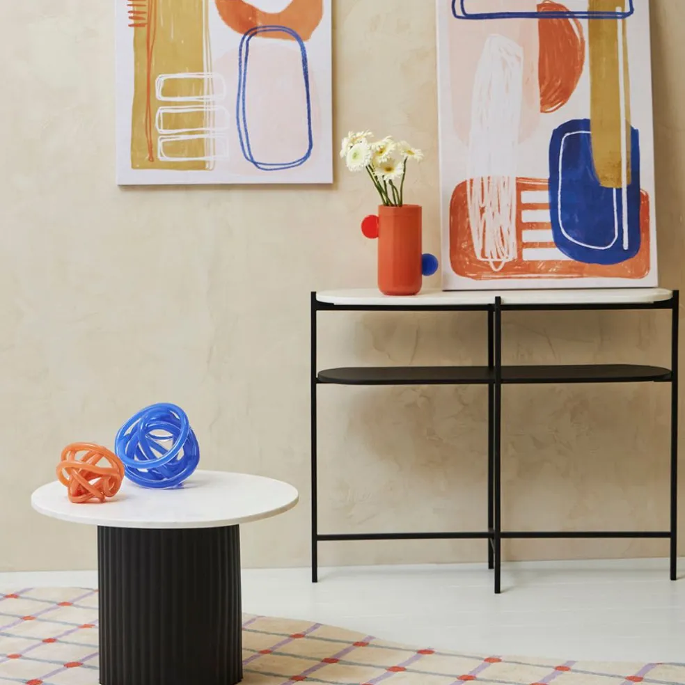 Console avec étagère en marbre et fer blanc et noir 100x30xh80cm - Eskela