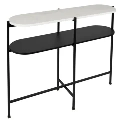 Console avec étagère en marbre et fer blanc et noir 100x30xh80cm - Eskela