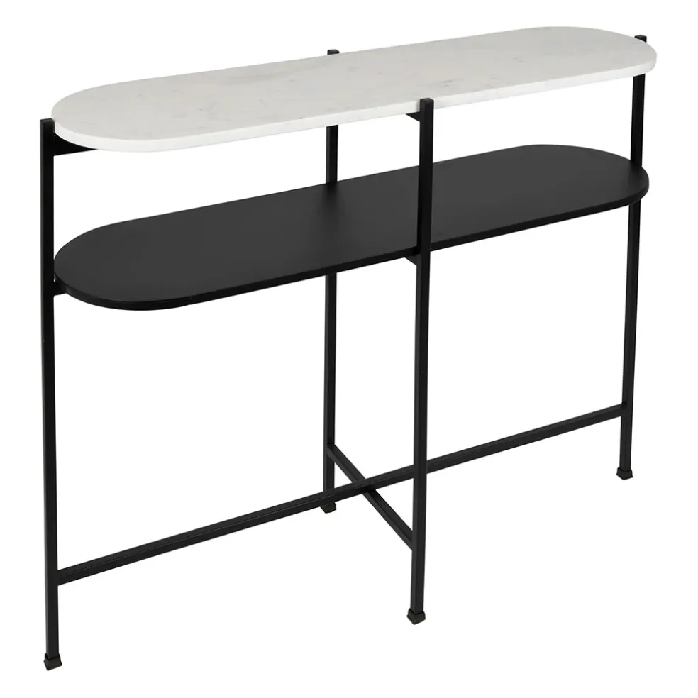 Console avec étagère en marbre et fer blanc et noir 100x30xh80cm - Eskela