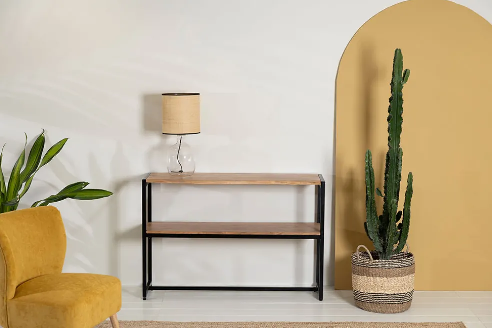 Console en acacia et pieds en fer noir - Brooklyn