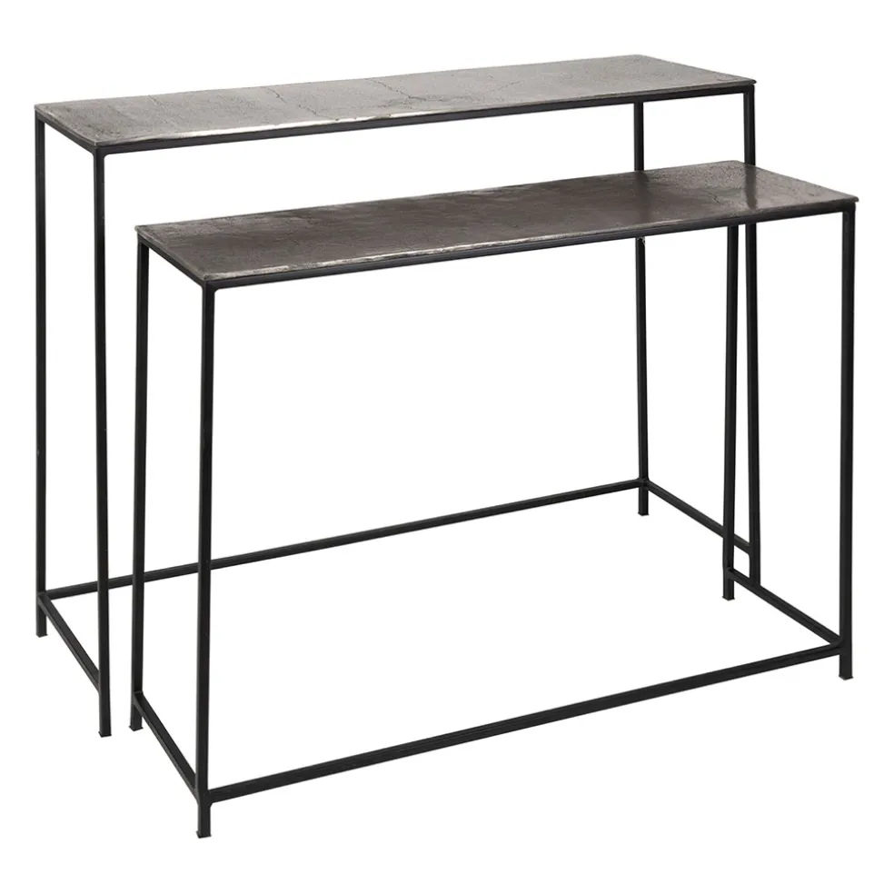 Console gigogne (x2) en fer argenté - Felia